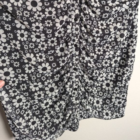 Birch & Stone Black & White Floral Daisy Mesh Button Down Collared Dress XL - Picture 5 of 6